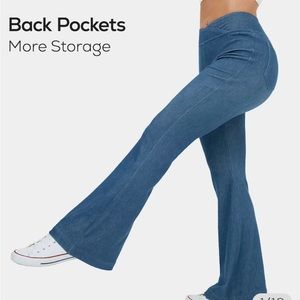 HALARA High Waisted Crossover Back Pocket Stretchy Knit Denim Casual Flare Pants